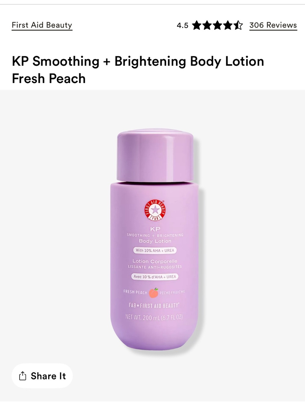 First Aid Beauty Lavender KP Smoothing + Brightening Body Lotion